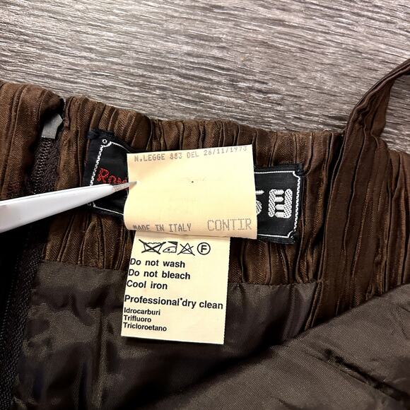 Vintage Fendi 365 Italy Brown Plisse Ruched Midi Dress 44 Textured Strap Dress - Picture 12 of 16